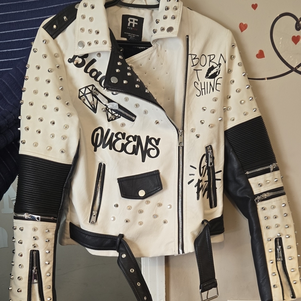 Edgy Black and White Studded Leather Jacket